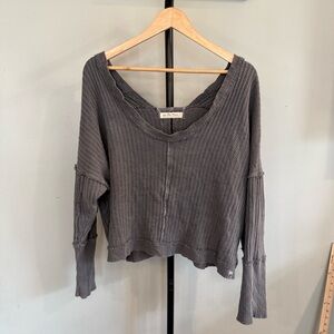 Free People New Magic Thermal Charcoal Waffle-Knit Drop Neck Top